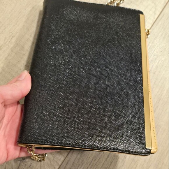 Halogen black genuine saffiano leather clutch crossbody purse wallet with chain - Picture 7 of 11